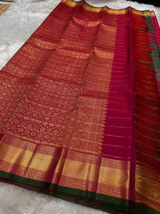 Classic Brick Pink & Forest Green Elegance Kanchipuram Handloom Silk Saree SS24543