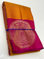 Load image into Gallery viewer, Classic Golden Orange &amp; Deep Pink 1gm Zari Elegance Kanjivaram Handloom Silk Saree SS22949
