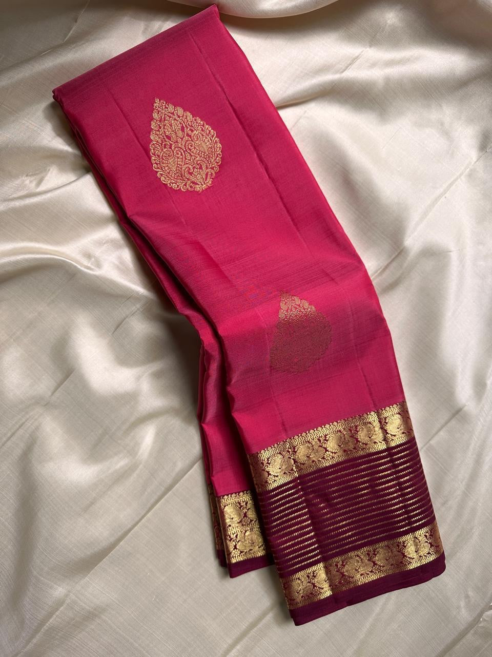 Classic Ruby Pink & Berry Red Elegance Kanchipuram Handloom Silk Saree SS24532