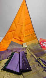 Load image into Gallery viewer, Tangerine Orange &amp; Pastel Lavender Double Warp Elegance Handloom Soft Silk Saree SS20612

