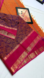 Load image into Gallery viewer, Classic Wine &amp; Orange Rose Kanchipuram Handloom Cotton Saree SS26704
