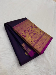Dark Eminence Violet & Jam Purple Bridal Elegance Kanchipuram Handloom Silk Saree SS19446