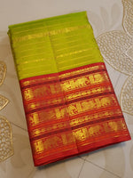 Load image into Gallery viewer, Classic Spring Green &amp; Brick Orange Red 2gm Zari Elegance Kanchipuram Handloom Silk Saree SS27953
