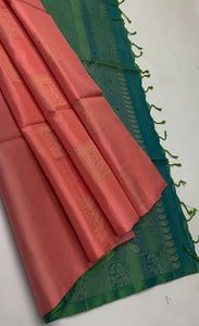 Classic Nude Rose & Deep Green Handloom Soft Silk Saree SS22786