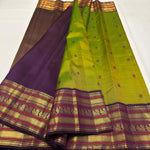 Load image into Gallery viewer, Classic Spring Green &amp; Plum Border Elegance Kanchipuram Handloom Silk Saree SS27832
