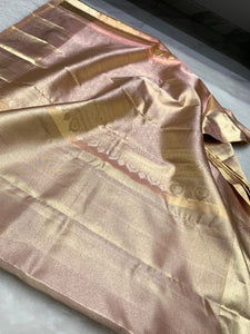 Pastel Pink & Cream Dual Toned 2gm Zari Bridal Elegance Kanchipuram Handloom Silk Saree SS25446