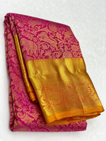 Load image into Gallery viewer, Classic Deep Pink &amp; Mustard Yellow 2gm Zari Elegance Kanchipuram Handloom Silk Saree SS23792
