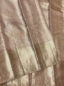 Classic Pastel Tinted Mauve 2gm Zari Bridal Designer Brocade Elegance Kanchipuram Tissue Handloom Silk Saree SS24204