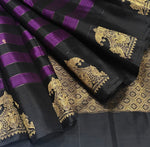 Load image into Gallery viewer, Classic Charcoal Black &amp; Lavender 2gm Zari Bridal Elegance Kanchipuram Handloom Silk Saree SS28642
