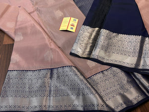 Pastel Sand Rose & Midnight Blue Elegance Kanchipuram Handloom Silk Saree SS22634