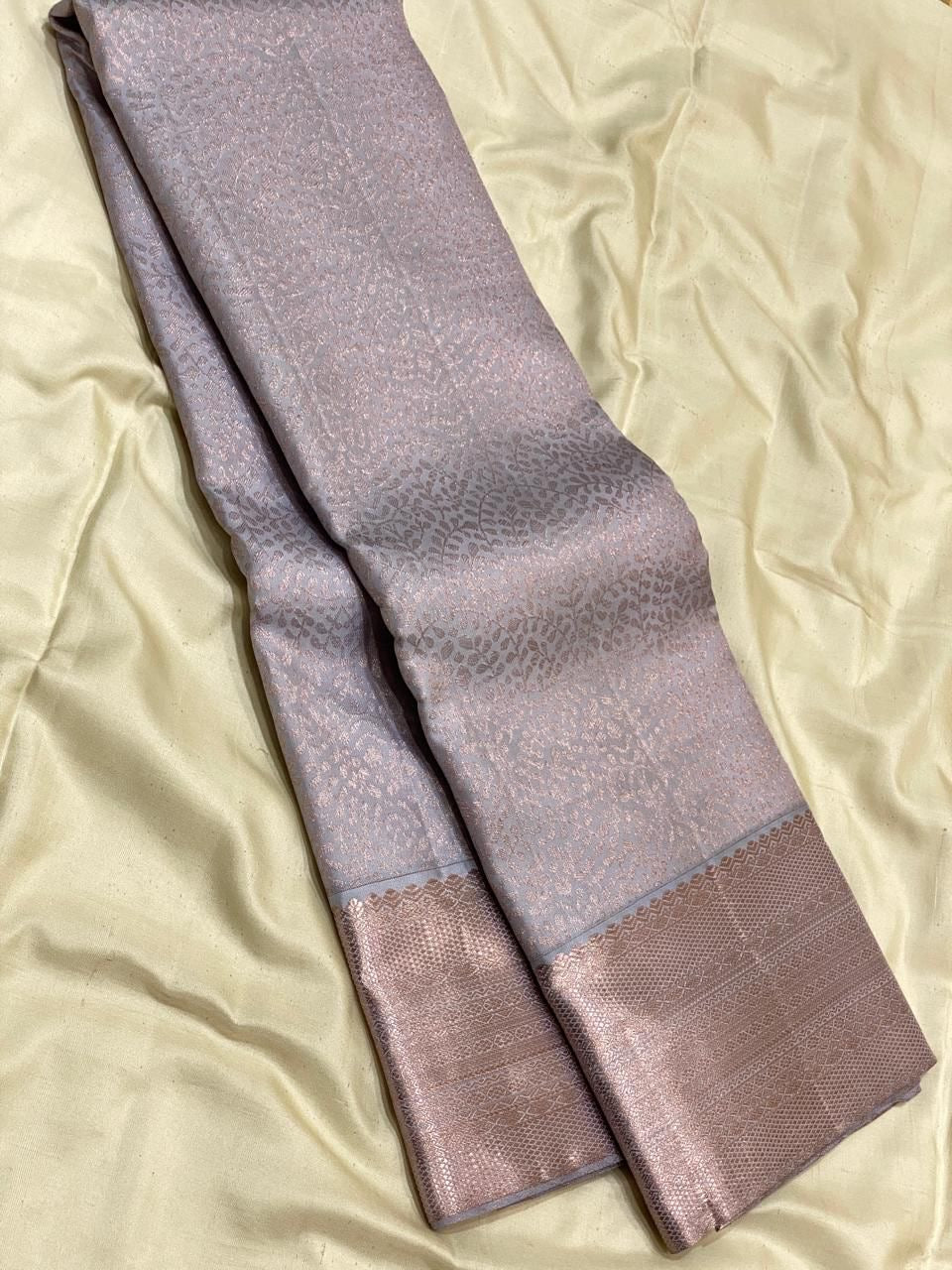Pastel Grey 2gm Antique Zari Bridal Elegance Kanchipuram Handloom Silk Saree SS25326
