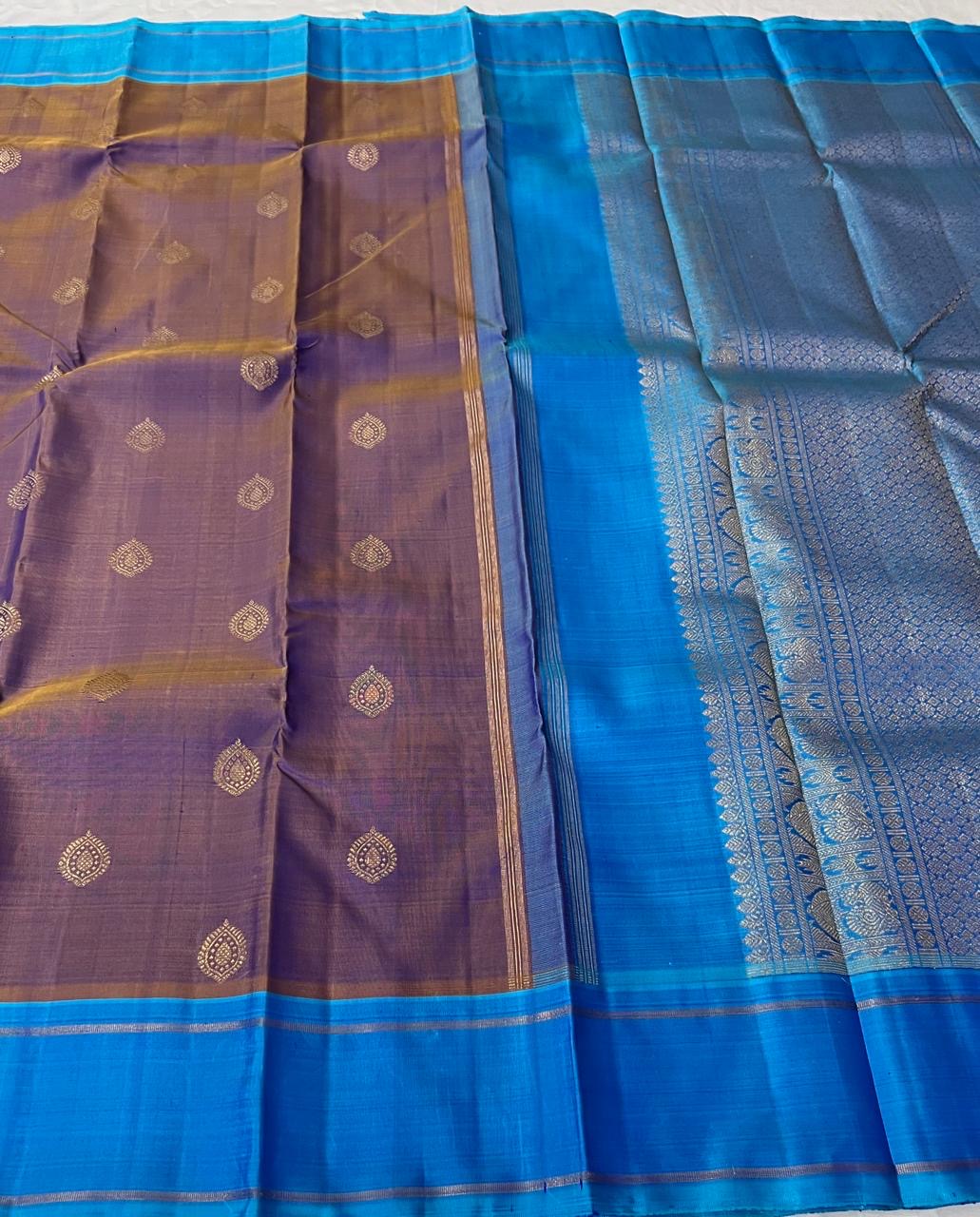 Classic Lavender & Azure Blue 4gm Zari Bridal Elegance Kanchipuram Handloom Silk Saree SS23762