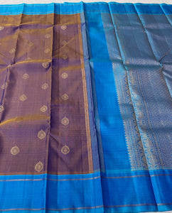 Classic Lavender & Azure Blue 4gm Zari Bridal Elegance Kanchipuram Handloom Silk Saree SS23762