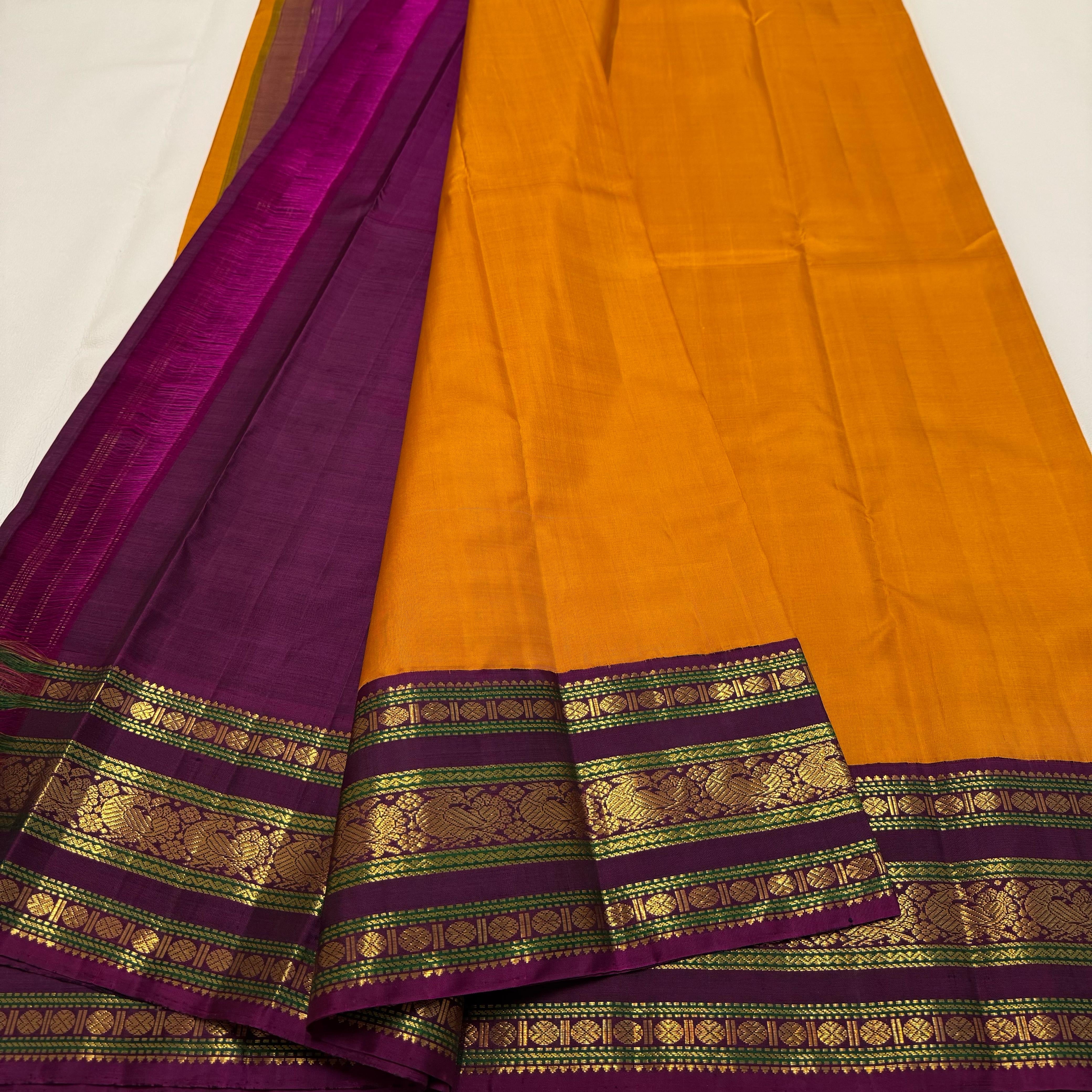 Classic Golden Yellow & Wine Red 2gm Zari Elegance Kanchipuram Handloom Silk Saree SS24628