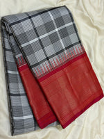 Load image into Gallery viewer, Classic White Checker &amp; Deep Pink Madras Multichecker Elegance Kanchipuram Handloom Silk Saree SS27371
