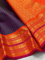 Load image into Gallery viewer, Classic Plum &amp; Orange 2gm Zari Kanchipuram Handloom Silk Saree SS26213
