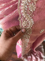 Load image into Gallery viewer, Classic Pastel Pink Handwork Elegance Crushed Tissue Silk Saree SS25697
