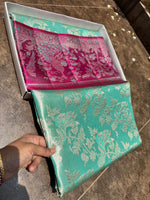 Load image into Gallery viewer, Classic Aqua &amp; Deep Pink Meenakari Bricade Bridal Elegance Kanchipuram Handloom Silk Saree SS25333
