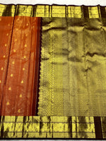 Load image into Gallery viewer, Classic Burnt Orange &amp; Coffee Brown 2gm Zari Elegance Kanchipuram Handloom Silk Saree SS27501
