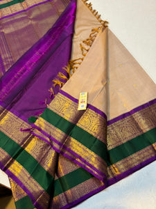 Classic Beige & Vadamalli 2gm Zari Kanchipuram Handloom Silk Saree SS26493