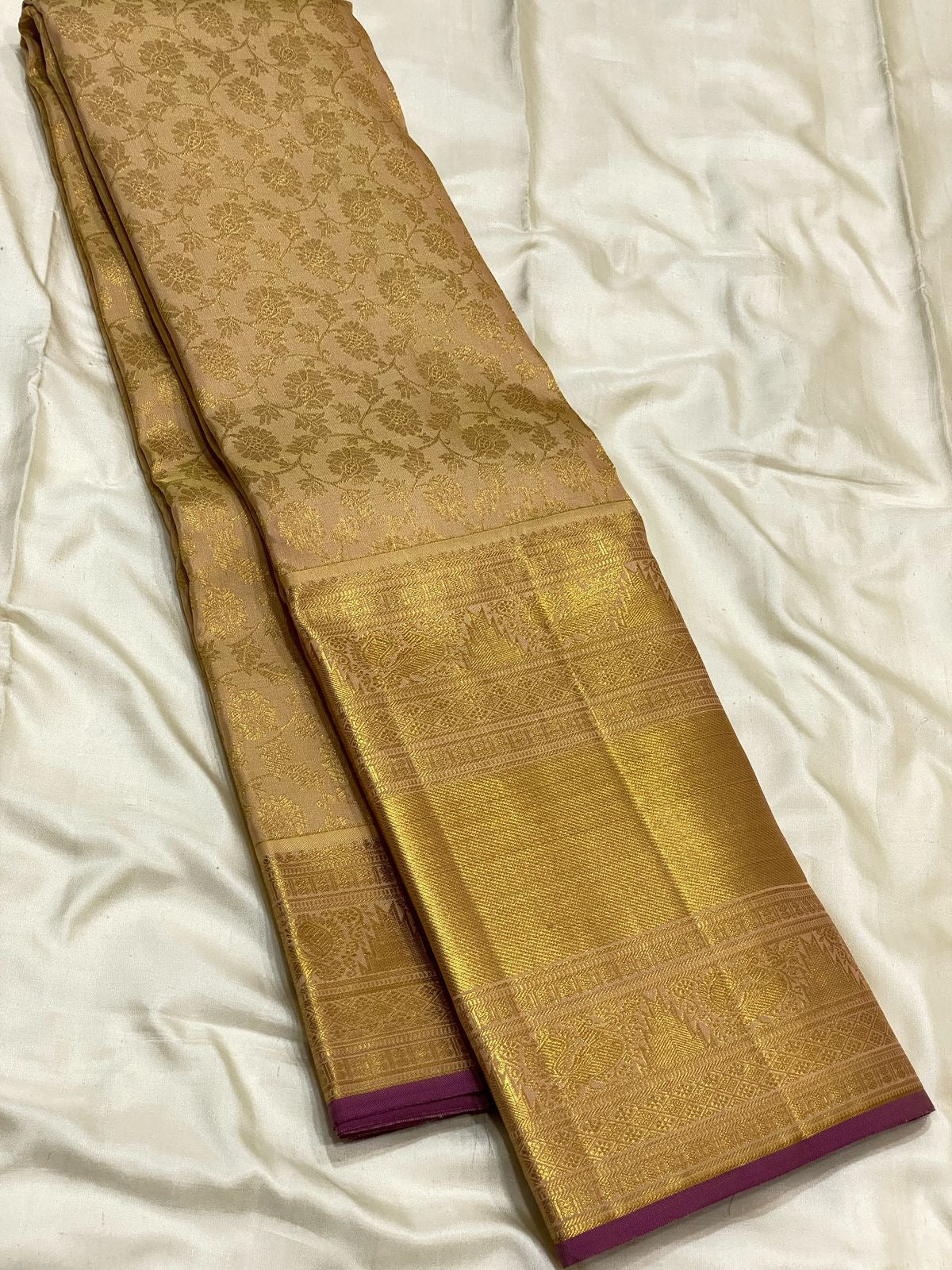 Shimmer Gold & Berry Wine 2gm Zari Elegance Bridal Kanchipuram Handloom Silk Saree SS24376