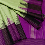 Load image into Gallery viewer, Classic Pastel Pista Green &amp; Berry Wine Purple 2gm Zari Traditional Korvai Elegance Kanchipuram Handloom Silk Saree SS27975
