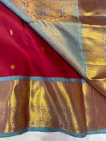 Load image into Gallery viewer, Classic Vintage Maroon &amp; Ash Blue 2gm Zari Elegance Kanchipuram Handloom Silk Saree SS27907
