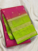 Load image into Gallery viewer, Classic Creamy Pink &amp; Lime Green Elegance Kanchipuram Handloom Silk Saree SS28632
