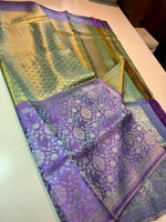 Load image into Gallery viewer, Classic Light Green &amp; Lavender 4D Handmade Brocade Meenakari Designed Bridal Elegance Kanchipuram Handloom Silk Saree SS25406
