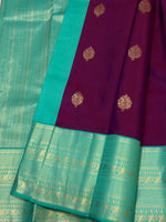 Load image into Gallery viewer, Classic Berry Plum &amp; Sea Green 1gm Zari Elegance Kanchipuram Handloom Silk Saree SS28076
