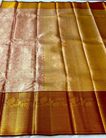 Load image into Gallery viewer, Pastel Cocoa Rose &amp; Barn Red 2gm Zari Bridal Elegance Kanchipuram Handloom Silk Saree SS24062
