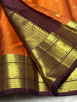 Load image into Gallery viewer, Classic Burnt Orange &amp; Espresso Brown 2gm Zari Elegance Kanchipuram Handloom Silk Saree SS27033
