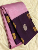 Load image into Gallery viewer, Classic Baby Pink &amp; Plum 2gm Zari Vaira Oosi Checks Kanchipuram Handloom Silk Saree SS26328
