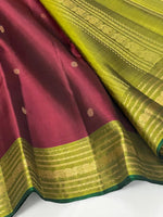 Load image into Gallery viewer, Classic Maroon &amp; Olive Green 2gm Zari Elegance Kanchipuram Handloom Silk Saree SS24763
