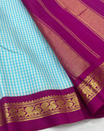 Load image into Gallery viewer, Classic Sky Blue &amp; Plum 2gm Zari Elegance Kanchipuram Handloom Silk Saree SS24733
