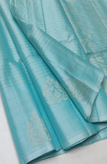 Load image into Gallery viewer, Classic Ice Blue Tint Double Warp Handloom Soft Silk Saree SS27874
