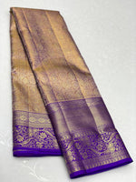 Load image into Gallery viewer, Classic Golden Beige &amp; Lavender 1gm Zari Kanchipuram Handloom Silk Saree SS25699
