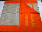 Load image into Gallery viewer, Classic Pale Grey &amp; Orange Kanchipuram Handloom Silk Saree SS26255
