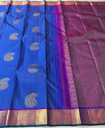 Load image into Gallery viewer, Classic Azure Blue &amp; Wine Purple 2gm Zari Elegance Kanchipuram Handloom Silk Saree SS24827
