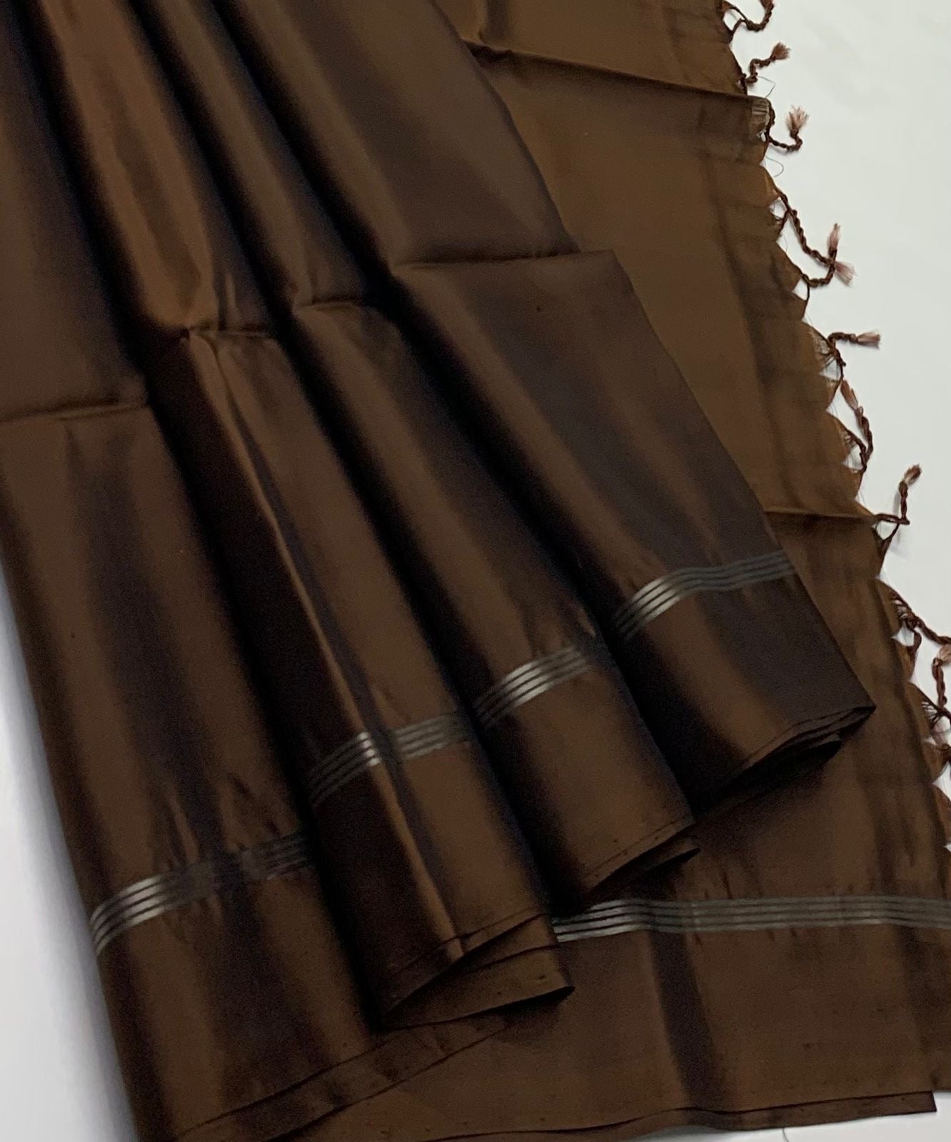 Classic Chocolate Elegance Plain Handloom Soft Silk Saree SS26133