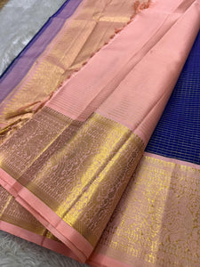 Classic Royal Blue & Baby Pink Kanchipuram Handloom Silk Saree SS26027