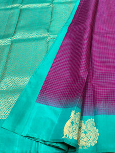 Classic Wine Red & Turquoise Elegance Kanchipuram Handloom Silk Saree SS23539