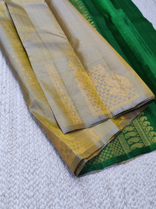 Classic Beige & Green 2gm Zari Elegance Kanchipuram Handloom Silk Saree SS25294