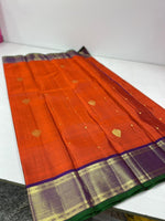 Load image into Gallery viewer, Classic Sunset Orange &amp; Vadamalli 2gm Zari Kanchipuram Handloom Silk Saree SS25996
