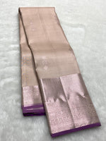 Load image into Gallery viewer, Classic Pearl Beige &amp; Purple 2gm Zari Bridal Elegance Kanchipuram Handloom Silk Saree SS25430
