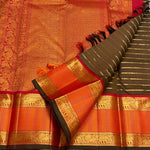 Load image into Gallery viewer, Classic Moss Brown &amp; Orange 2gm Zari Elegance Kanchipuram Handloom Silk Saree SS24449
