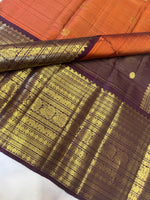 Load image into Gallery viewer, Classic Rustic Orange &amp; Brown 2gm Zari Elegance Kanchipuram Handloom Silk Saree SS27909
