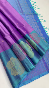 Classic Lilac & Ice Blue Meena Work Turning Border Elegance Handloom Soft Silk Saree SS23462