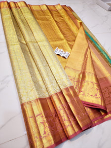 Classic Butter Cream & Dusky Pink Bridal Elegance Kanchipuram Handloom Silk Saree SS25709