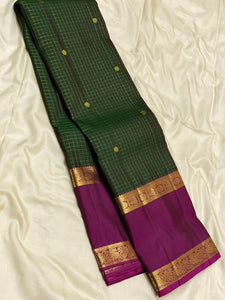 Classic Bottle Green & Wine Purple 2gm Zari Vaira Oosi Kanchipuram Handloom Silk Saree SS25587
